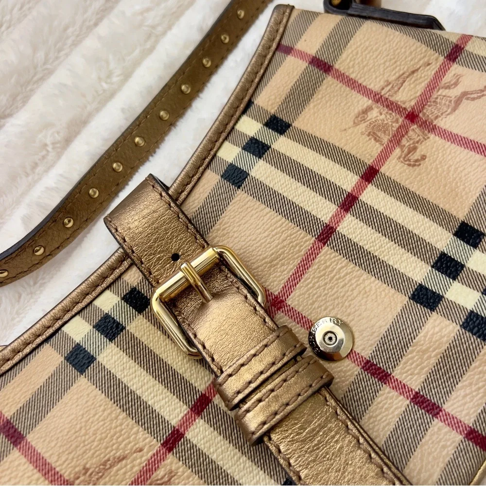 Burberry Shoulder Bag Check Nova Plaid Gold Buckle Vintage Horse Knight Logo - Picture 6 of 11
